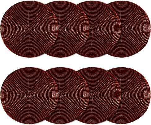 COTTON CRAFT Glitz Handmade Beaded Bar Drink Tabletop Protection Coasters - Set of 8 - Halloween Harvest Autumn Fall Thanksgiving Holiday Christmas Xmas Celebration Festive Party - 4 in Round - Gold in Saudi Arabia