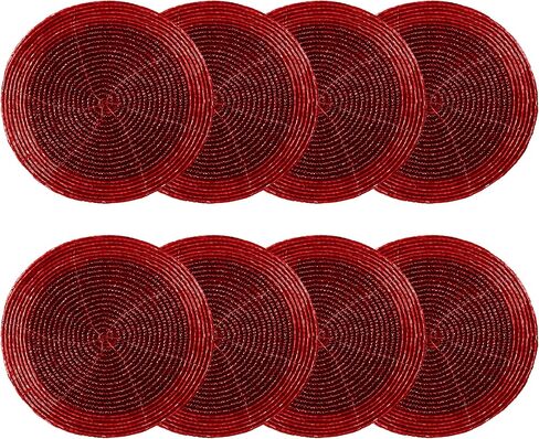 COTTON CRAFT Glitz Handmade Beaded Bar Drink Tabletop Protection Coasters - Set of 8 - Halloween Harvest Autumn Fall Thanksgiving Holiday Christmas Xmas Celebration Festive Party - 4 in Round - Gold in Saudi Arabia