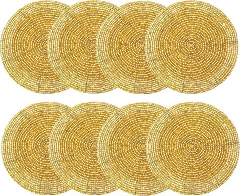 COTTON CRAFT Glitz Handmade Beaded Bar Drink Tabletop Protection Coasters - Set of 8 - Halloween Harvest Autumn Fall Thanksgiving Holiday Christmas Xmas Celebration Festive Party - 4 in Round - Gold in Saudi Arabia
