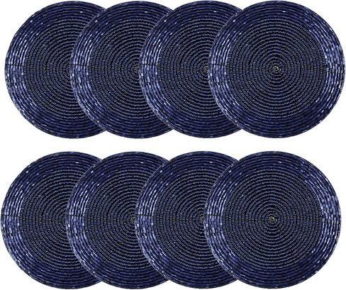 COTTON CRAFT Glitz Handmade Beaded Bar Drink Tabletop Protection Coasters - Set of 8 - Halloween Harvest Autumn Fall Thanksgiving Holiday Christmas Xmas Celebration Festive Party - 4 in Round - Gold in Saudi Arabia