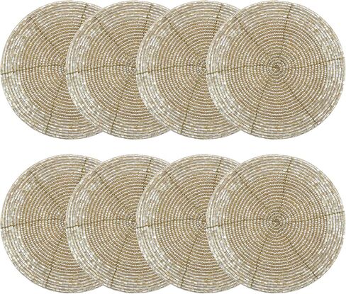 COTTON CRAFT Glitz Handmade Beaded Bar Drink Tabletop Protection Coasters - Set of 8 - Halloween Harvest Autumn Fall Thanksgiving Holiday Christmas Xmas Celebration Festive Party - 4 in Round - Gold in Saudi Arabia