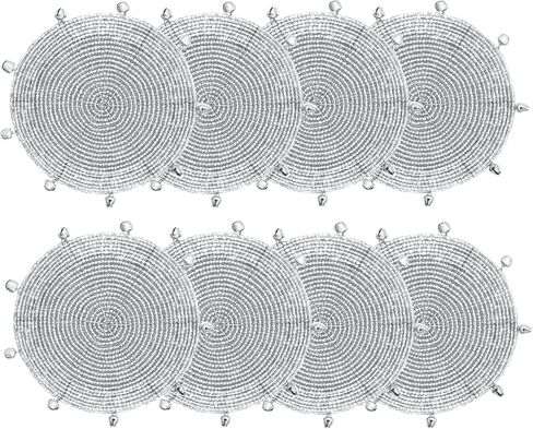 COTTON CRAFT Glitz Handmade Beaded Bar Drink Tabletop Protection Coasters - Set of 8 - Halloween Harvest Autumn Fall Thanksgiving Holiday Christmas Xmas Celebration Festive Party - 4 in Round - Gold in Saudi Arabia