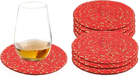 COTTON CRAFT Glitz Handmade Beaded Bar Drink Tabletop Protection Coasters - Set of 8 - Halloween Harvest Autumn Fall Thanksgiving Holiday Christmas Xmas Celebration Festive Party - 4 in Round - Gold in Saudi Arabia