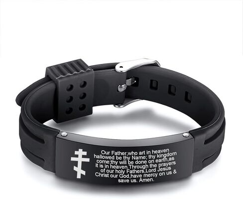 HOMLIFPER Russian Orthodox Cross Bracelet with Prayers Eastern Crucifix Jesus Protection Adjustable Silicone Bangle Christian Religious Faith Reminder Jewelry for Men Women in Saudi Arabia