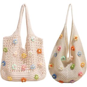 Gniwhd Boho Crochet Beach Bag with Cute Flower, Knit Tote Bag for Women Summer Holiday Travel in Saudi Arabia