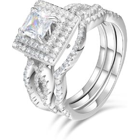 خاتم خطوبة من TRENDOLLA مقاس 1 قيراط من الزركونيا المكعبة للنساء، مجموعة خاتم زفاف من الفضة الإسترلينية مع طلاء الروديوم، مقاس 6-11، لا يسبب الحساسية، هدية لها (الذكرى السنوية، الاقتراح، عيد الحب) in Kuwait