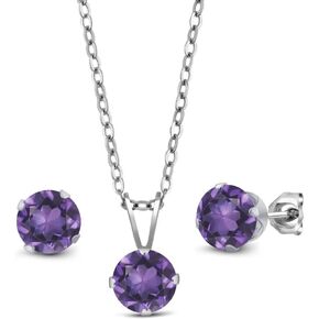 Gem Stone King 925 Sterling Silver Purple Amethyst Pendant and Earrings Jewelry Set For Women (2.10 Cttw, Gemstone Birthstone, with 18 Inch Silver Chain) in Saudi Arabia