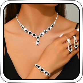 ACEDRE Rhinestone Bridal Wedding Jewelry Set Royal Blue Crystal Necklace Earrings Bracelet Sets for Women in Kuwait