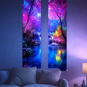 CRAFTYMELODY 2 حزمة Blacklight شلال الغابات نسيج يتوهج في الظلام نسيج الأشعة فوق البنفسجية رد الفعل المناظر الطبيعية الجدار شنقا 12.9 × 51 بوصة مع حبل قضيب خشبي لغرفة النوم عنبر المنزل الجدار الديكور in Kuwait