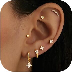 Turandoss Gold Earrings for Women, 14K Gold Plated Hypoallergenic Flat Back Earring, Cartilage Stud Hoop Earring Sets for Multiple Piercing, Hoop Earrings for Women in Saudi Arabia