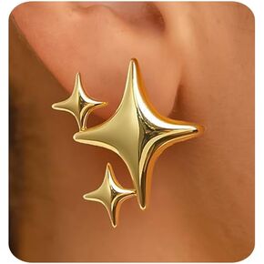 MUMREUES أقراط ذهبية مكتنزة للنساء العصرية 14K مطلية بالذهب بيان قطرة متدلية أقراط نجمة كبيرة أقراط أنيقة بسيطة الحد الأدنى كبيرة هيبوالرجينيك أقراط مجوهرات هدية لها in Kuwait