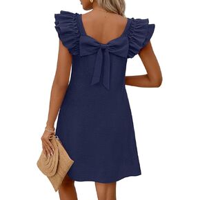 MEROKEETY Women's Summer Ruffle Sleeve Bow Mini Dress 2026 Spring Square Neck Casual Cute Shift Sundress Pockets in Saudi Arabia