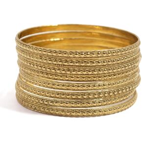 Pure Hands Set of 8 Handmade Slim Brass Bangles – Golden Dot Embossed Stackable Bracelets for Women (2.6 Inches) – Izabel Speckle Fashion Jewelry in Kuwait