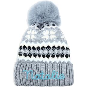 Personalized Beanie for Women Custom Knit with Name, Winter Hat with Pom Pom, Soft Lined Warm Hat, Birthday Gift in Saudi Arabia