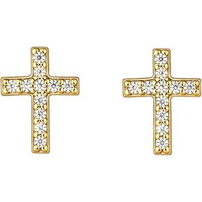 Small Cross Stud Earrings for Women, Hypoallergenic 14K Gold Plated Cubic Zirconia Earrings Studs in Saudi Arabia