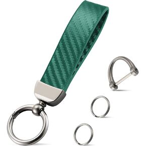 Justtop Leather Keychain ، سلسلة مفاتيح سيارة ألياف الكربون مع حلقة D المضادة للخلع و 2 حلقة رئيسية ، ملحقات السيارات (أسود) in Kuwait