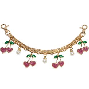 Cute Cherry Bag Chain Keychain with Pearl, Pink Bow Purse Charm, Trendy Handbag Bag Charm Keychain Accessories for Women in Kuwait