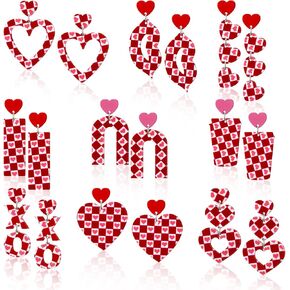 Tondiamo 9 Pairs Valentine's Red Heart Earrings Gift Bulk for Women Pink Red Heart Plaid Acrylic Dangle Drop Earrings Jewelry Gift for Wedding Holiday Birthday Valentine's Date Party Favors in Saudi Arabia