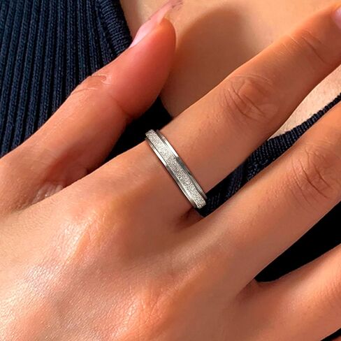Fidget Rings for Women Men Titanium Steel Spinner Ring for Anxiety Stress Relief Glitter Sandblast Spinning Figit Anxiety Jewelry for Women Gifts in Saudi Arabia