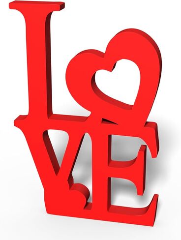 Love Sign Wooden Blocks Valentines Day Decorations V-day Gift Freestanding Love Letter Table Top Decor Romantic Tables Red Sign LOVE Words Shape for Home Party Wedding Anniversary Table Decor(Red) in Saudi Arabia