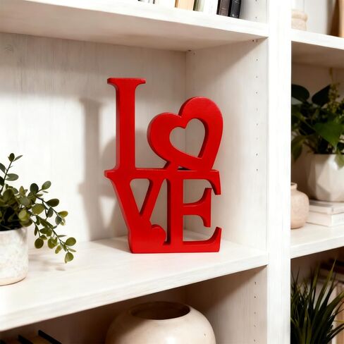 Love Sign Wooden Blocks Valentines Day Decorations V-day Gift Freestanding Love Letter Table Top Decor Romantic Tables Red Sign LOVE Words Shape for Home Party Wedding Anniversary Table Decor(Red) in Saudi Arabia