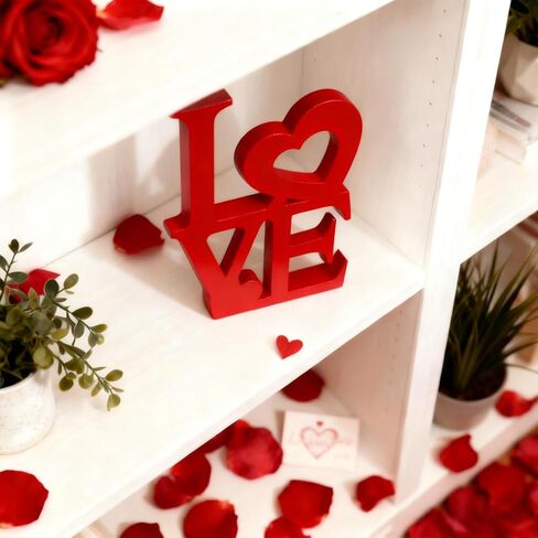 Love Sign Wooden Blocks Valentines Day Decorations V-day Gift Freestanding Love Letter Table Top Decor Romantic Tables Red Sign LOVE Words Shape for Home Party Wedding Anniversary Table Decor(Red) in Saudi Arabia