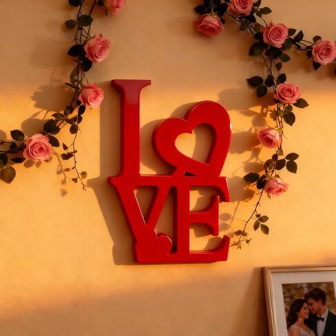 Love Sign Wooden Blocks Valentines Day Decorations V-day Gift Freestanding Love Letter Table Top Decor Romantic Tables Red Sign LOVE Words Shape for Home Party Wedding Anniversary Table Decor(Red) in Saudi Arabia