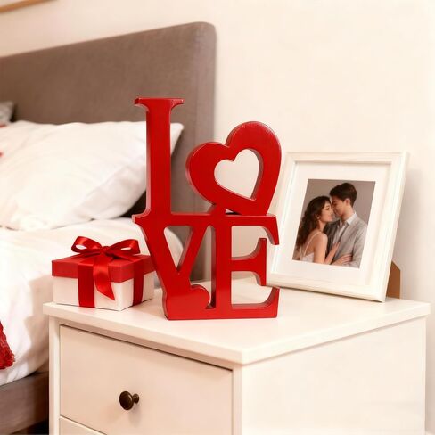 Love Sign Wooden Blocks Valentines Day Decorations V-day Gift Freestanding Love Letter Table Top Decor Romantic Tables Red Sign LOVE Words Shape for Home Party Wedding Anniversary Table Decor(Red) in Saudi Arabia