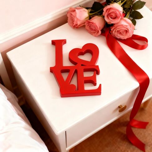 Love Sign Wooden Blocks Valentines Day Decorations V-day Gift Freestanding Love Letter Table Top Decor Romantic Tables Red Sign LOVE Words Shape for Home Party Wedding Anniversary Table Decor(Red) in Saudi Arabia