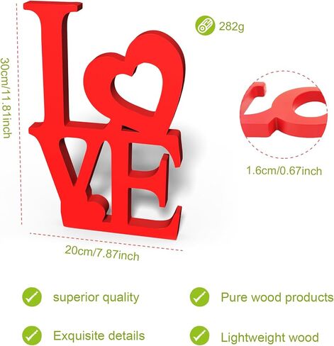 Love Sign Wooden Blocks Valentines Day Decorations V-day Gift Freestanding Love Letter Table Top Decor Romantic Tables Red Sign LOVE Words Shape for Home Party Wedding Anniversary Table Decor(Red) in Saudi Arabia