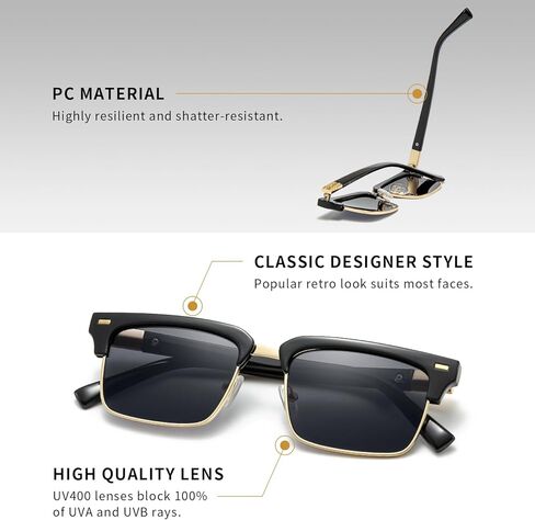 SUNGAIT Classic Half Frame Sunglasses Men Womens Retro Rimless Sun Glasses Vintage Style Driving Sunglasses for Men Women in Saudi Arabia