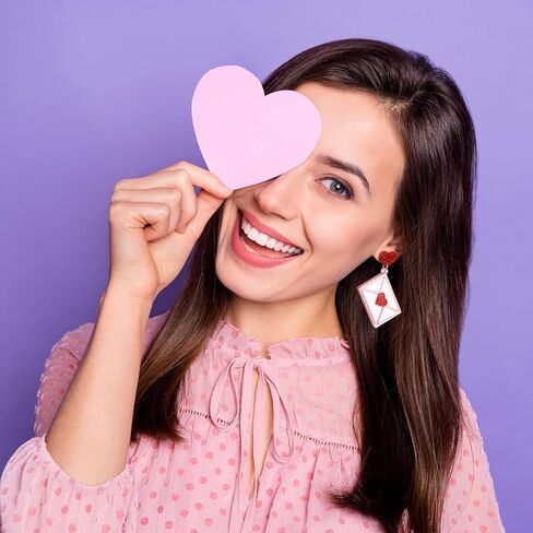 Valentine's Day Earrings for Women - Red Heart Envelope Dangle Jewelry, Valentines Day Outfit Accessories Gifts in Saudi Arabia