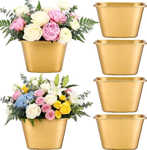 Ninehaoou 6 Pcs Small Gold Vases for Centerpieces Tall Metal Flower Trumpet Vase Vintage Compote Planter Plant Pots for Wedding Party Table Centerpiece Decorations (5.1 Inch,Cylinder) in Saudi Arabia