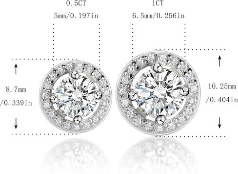 Moissanite Stud Earrings for Women, 0.5-1ct Round Cut D Color VVS1 Moissanite Earrings, S925 Sterling Silver Plated 18K White Gold Women's Earrings Jewelry Gifts in Saudi Arabia