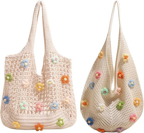 Gniwhd Boho Crochet Beach Bag with Cute Flower, Knit Tote Bag for Women Summer Holiday Travel in Saudi Arabia