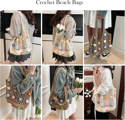 Gniwhd Boho Crochet Beach Bag with Cute Flower, Knit Tote Bag for Women Summer Holiday Travel in Saudi Arabia