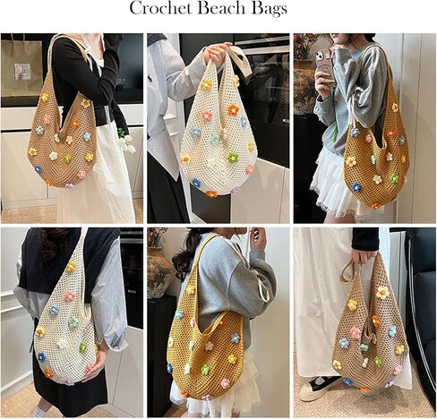 Gniwhd Boho Crochet Beach Bag with Cute Flower, Knit Tote Bag for Women Summer Holiday Travel in Saudi Arabia