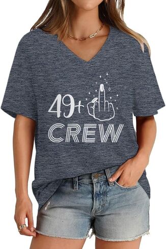 ROSSOSSOR 49 Plus Finger 50th Birthday Shirts for Women V Neck T Shirts Womens Graphic Tees Celebration Tops for Mom Grandma in Saudi Arabia