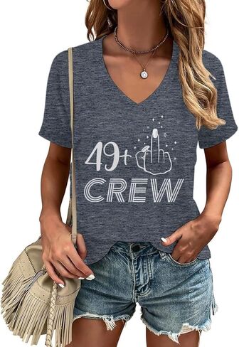 ROSSOSSOR 49 Plus Finger 50th Birthday Shirts for Women V Neck T Shirts Womens Graphic Tees Celebration Tops for Mom Grandma in Saudi Arabia