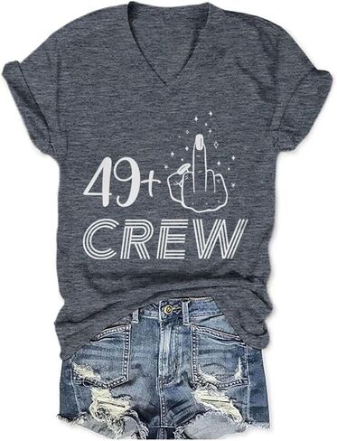 ROSSOSSOR 49 Plus Finger 50th Birthday Shirts for Women V Neck T Shirts Womens Graphic Tees Celebration Tops for Mom Grandma in Saudi Arabia