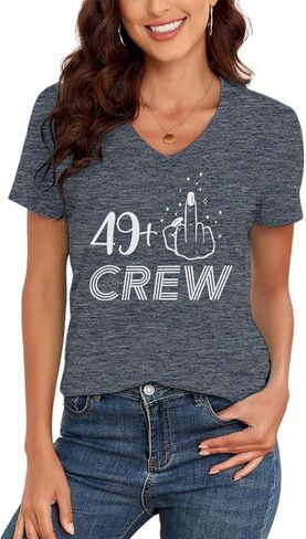 ROSSOSSOR 49 Plus Finger 50th Birthday Shirts for Women V Neck T Shirts Womens Graphic Tees Celebration Tops for Mom Grandma in Saudi Arabia