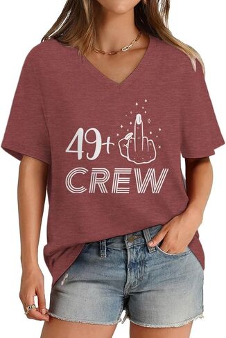 ROSSOSSOR 49 Plus Finger 50th Birthday Shirts for Women V Neck T Shirts Womens Graphic Tees Celebration Tops for Mom Grandma in Saudi Arabia