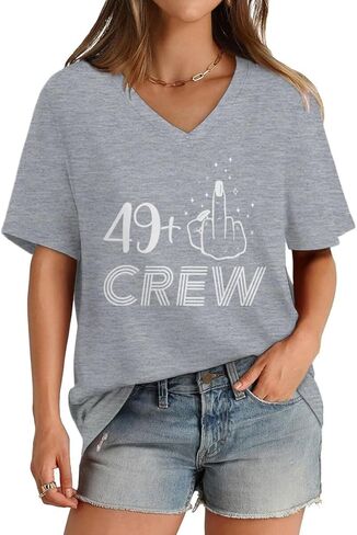 ROSSOSSOR 49 Plus Finger 50th Birthday Shirts for Women V Neck T Shirts Womens Graphic Tees Celebration Tops for Mom Grandma in Saudi Arabia