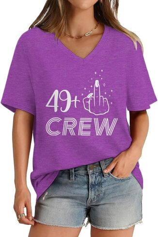 ROSSOSSOR 49 Plus Finger 50th Birthday Shirts for Women V Neck T Shirts Womens Graphic Tees Celebration Tops for Mom Grandma in Saudi Arabia