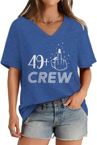 ROSSOSSOR 49 Plus Finger 50th Birthday Shirts for Women V Neck T Shirts Womens Graphic Tees Celebration Tops for Mom Grandma in Saudi Arabia