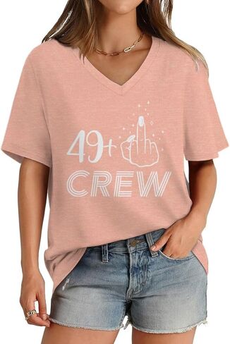 ROSSOSSOR 49 Plus Finger 50th Birthday Shirts for Women V Neck T Shirts Womens Graphic Tees Celebration Tops for Mom Grandma in Saudi Arabia