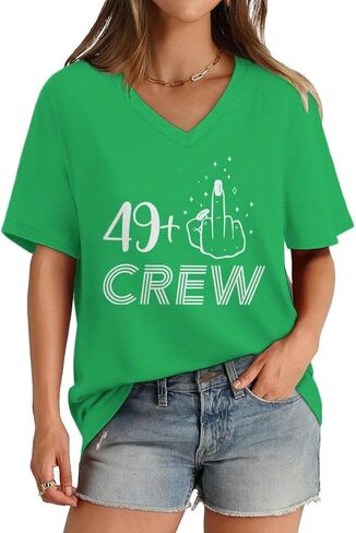 ROSSOSSOR 49 Plus Finger 50th Birthday Shirts for Women V Neck T Shirts Womens Graphic Tees Celebration Tops for Mom Grandma in Saudi Arabia