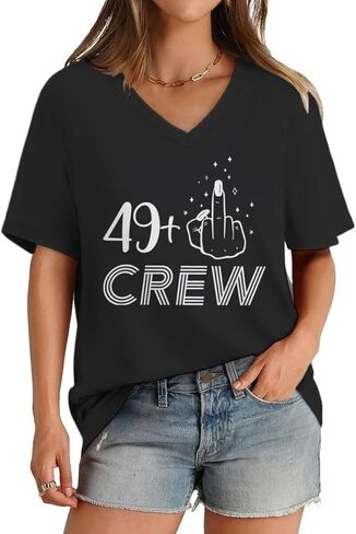 ROSSOSSOR 49 Plus Finger 50th Birthday Shirts for Women V Neck T Shirts Womens Graphic Tees Celebration Tops for Mom Grandma in Saudi Arabia