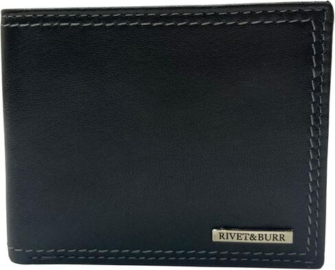 RIVET & BURR Genuine Leather Bifold Wallet for Men with RFID Blocking – Double-Stitched Slim Wallet Gift Set with Keychain, Vanity Tray & Gift Box (Black) in Saudi Arabia