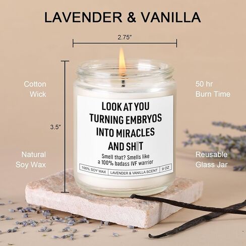 Karply Badass IVF Warrior Candle, IVF Must Haves, IVF Gifts for Women, Fertility Support, Infertility, Funny Christmas, Transfer Day, Presents for First Time Mom to Be, New Mom in Saudi Arabia